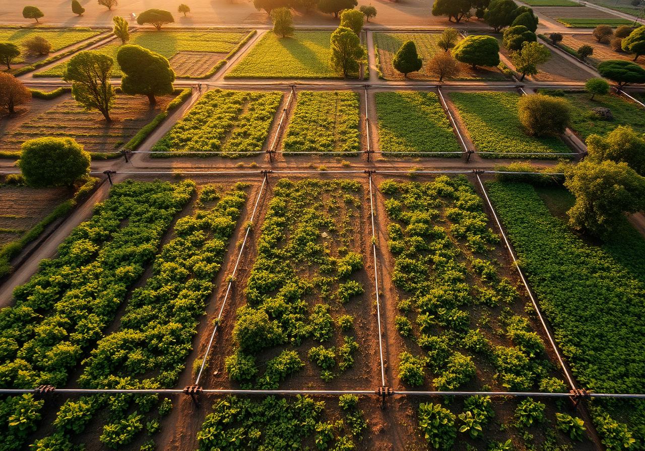 Drip irrigation aerial view